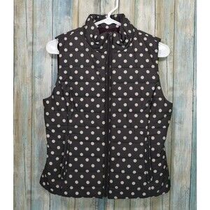 Loft Polka Dot Quilted Puffer Vest Size XS Full Zip Black & White Jacket